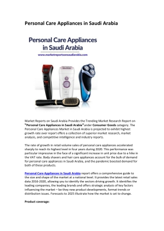 Personal Care Appliances in Saudi Arabia: Market Growth, Opportunity and Forecast 2025