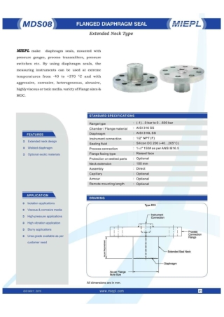 MDS08 Flanged Diaphragm Seal - Extended Neck Type | MIEPL