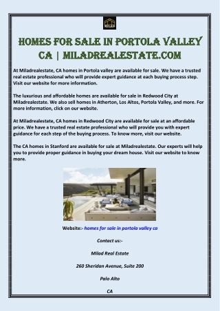 Homes for Sale in Portola Valley Ca | Miladrealestate.com