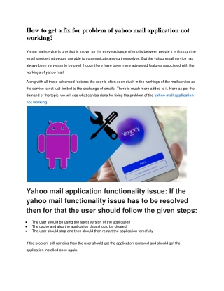 How to get a fix for problem of yahoo mail application not working?