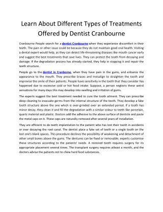 Learn About Different Types of Treatments Offered by Dentist Cranbourne