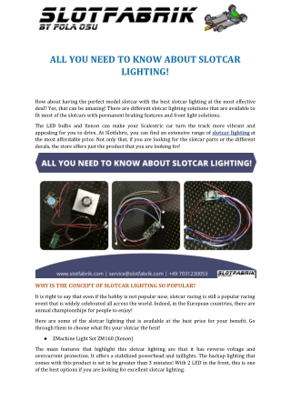 All You Need to Know About Slotcar Lighting!