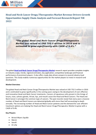 Head and Neck Cancer Drugs/Therapeutics Market