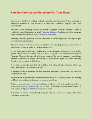 Plumber Services Are Necessary For Your Home