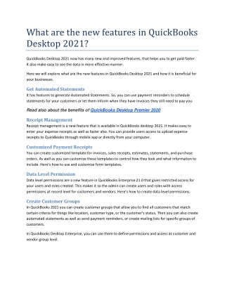What are the new features in QuickBooks Desktop 2021?