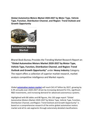 Global Automotive Motors Market Forecast 2020-2027