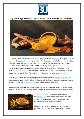 Say Goodbye To Sore Throat With Antioxidants in Turmeric!