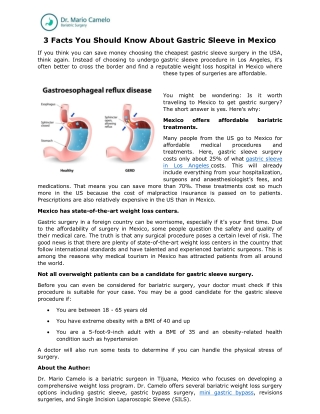 3 Facts You Should Know About Gastric Sleeve in Mexico