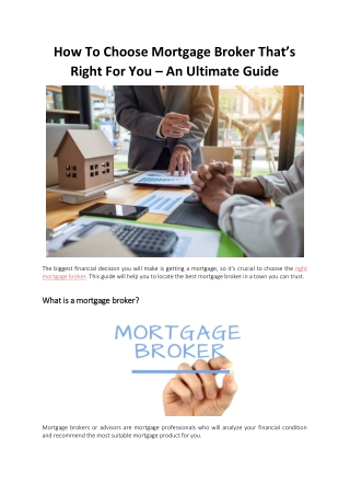 How To Choose Mortgage Broker Thats Right For You – An Ultimate Guide