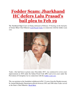 Fodder Scam: Jharkhand HC defers Lalu Prasad's bail plea to Feb 19