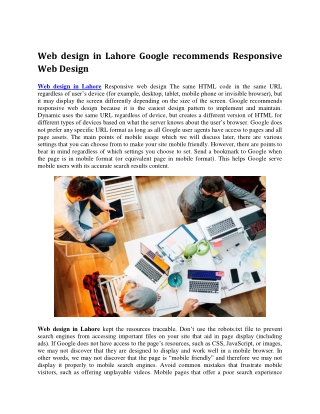 Web design in Lahore Google recommends Responsive Web Design
