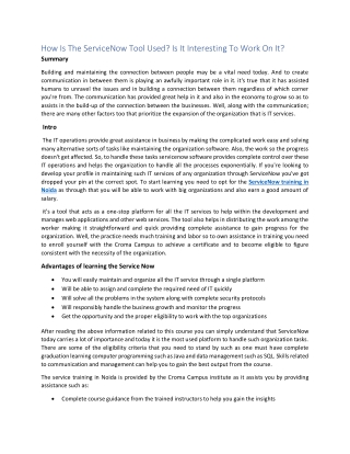 How Is The ServiceNow Tool Used? Is It Interesting To Work On It?
