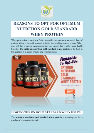 REASONS TO OPT FOR OPTIMUM NUTRITION GOLD STANDARD WHEY PROTEIN