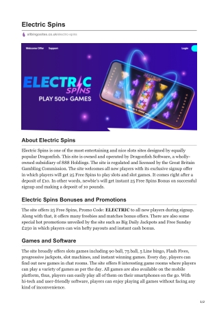 Brand New Online Slot Sites UK Electric Spins