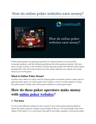 How do online poker websites earn money?