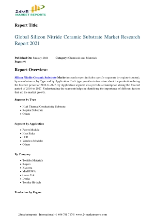 Silicon Nitride Ceramic Substrate Market Research Report 2021