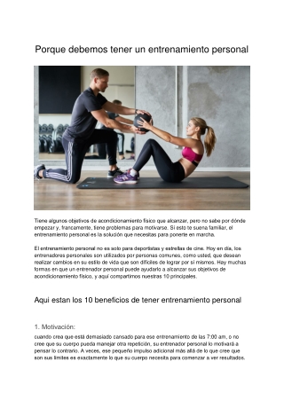 Porque Debemos Tener Un Entrenamiento Personal