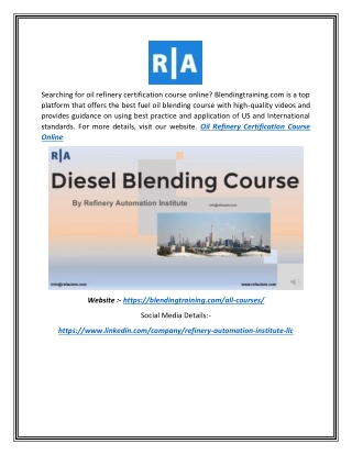 Oil Refinery Certification Course Online | Blendingtraining.com