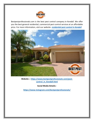 Residential Pest Control In Kendall | Bestpestprofessionals.com