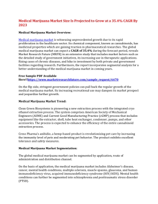 Medical Marijuana Market Size Is Projected to Grow at a 35.4% CAGR By 2023