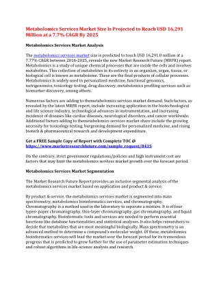 Metabolomics Services Market Size Is Projected to Reach USD 16,291 Million at a 7.7% CAGR By 2025