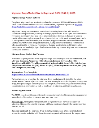 Migraine Drugs Market Size to Represent 5.9% CAGR By 2025
