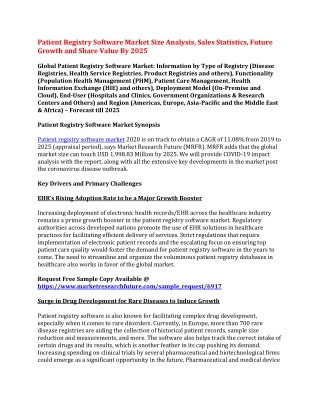 Patient Registry Software Market Size Analysis, Sales Statistics, Future Growth and Share Value By 2025