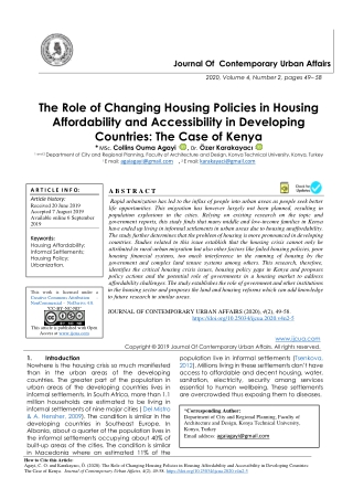 The Role of Changing Housing Policies in Housing Affordability and Accessibility in Developing Countries: The Case of Ke