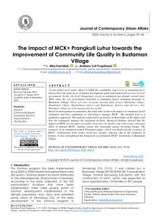 The Impact of MCK  Prangkuti Luhur towards the Improvement of Community Life Quality in Bustaman Village