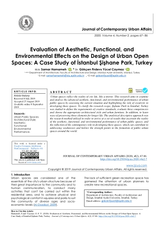 Evaluation of Aesthetic, Functional, and Environmental Effects on the Design of Urban Open Spaces: A Case Study of İstan