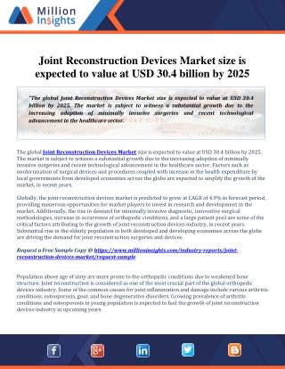 Joint Reconstruction Devices Market Assessment by Application, Consumption and Share to 2025