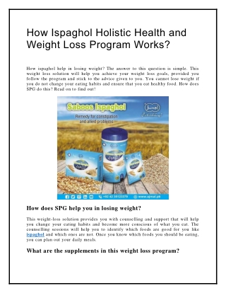 Ispaghol for weight loss