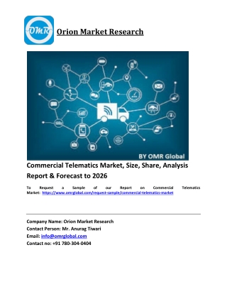 Commercial Telematics Market Trends, Size, Competitive Analysis and Forecast 2020-2026