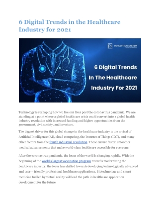 6 Digital Trends in the Healthcare Industry for 2021