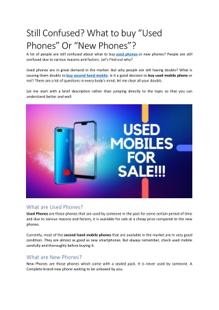 Still Confused? What to buy “Used Phones” Or “New Phones”?