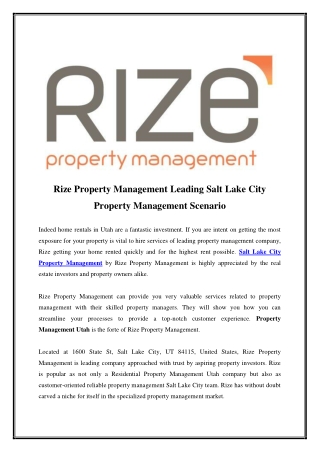 Property Management Companies Salt Lake City