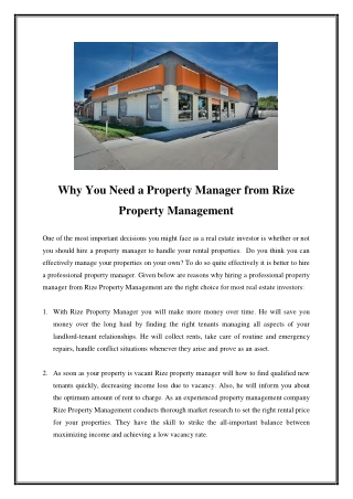 Why You Need a Property Manager from Rize Property Management