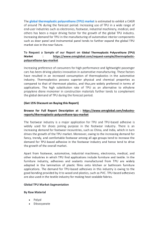 Global Thermoplastic Polyurethane (TPU) Market  Size, Segmentation, Share, Forecast, Analysis, Industry Report to 2019-2