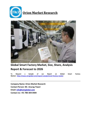 Global Smart Factory Market: 2020 Analysis Report, Share, Trends, Overview 2020-2026