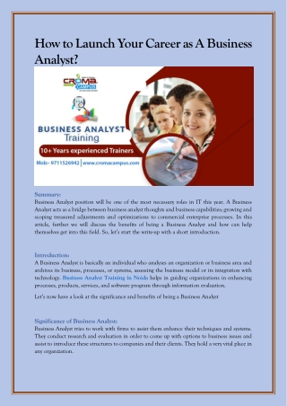 How to Launch Your Career as A Business Analyst?