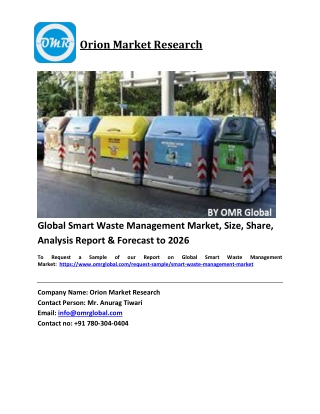 Global Smart Waste Management Market Trends, Size, Competitive Analysis and Forecast 2020-2026