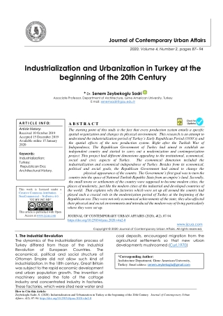 Industrialization and Urbanization in Turkey at the beginning of the 20th Century