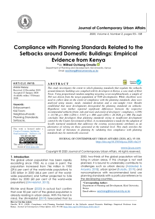 Compliance with Planning Standards Related to the Setbacks around Domestic Buildings: Empirical Evidence from Kenya