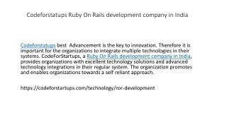 Codeforstatups Ruby On Rails development company in India