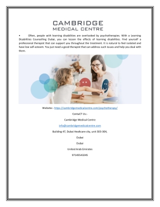Psychotherapist in Dubai | Cambridgemedicalcentre.com