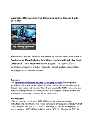 Automotive Manufacturing Top 5 Emerging Markets Industry Guide 2015-2024