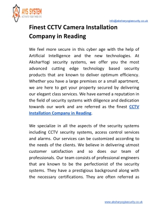 Finest CCTV Camera Installation Company in Reading