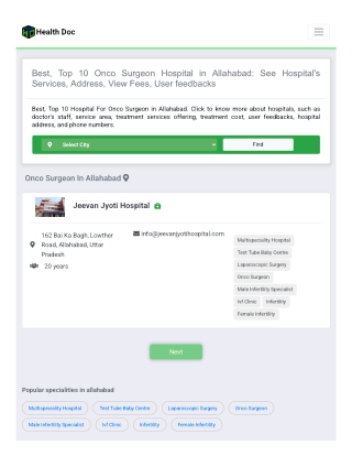 Best, Top 10 Onco Surgeon Hospital in Allahabad: See Hospital's Services, Address, View Fees, User feedbacks