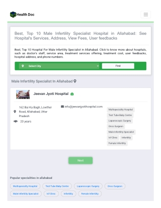 Best, Top 10 Male Infertility Specialist Hospital in Allahabad: See Hospital's Services, Address, View Fees, User feedba