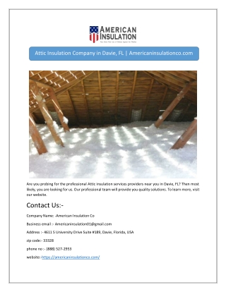 Attic Insulation Company in Davie, FL | Americaninsulationco.com